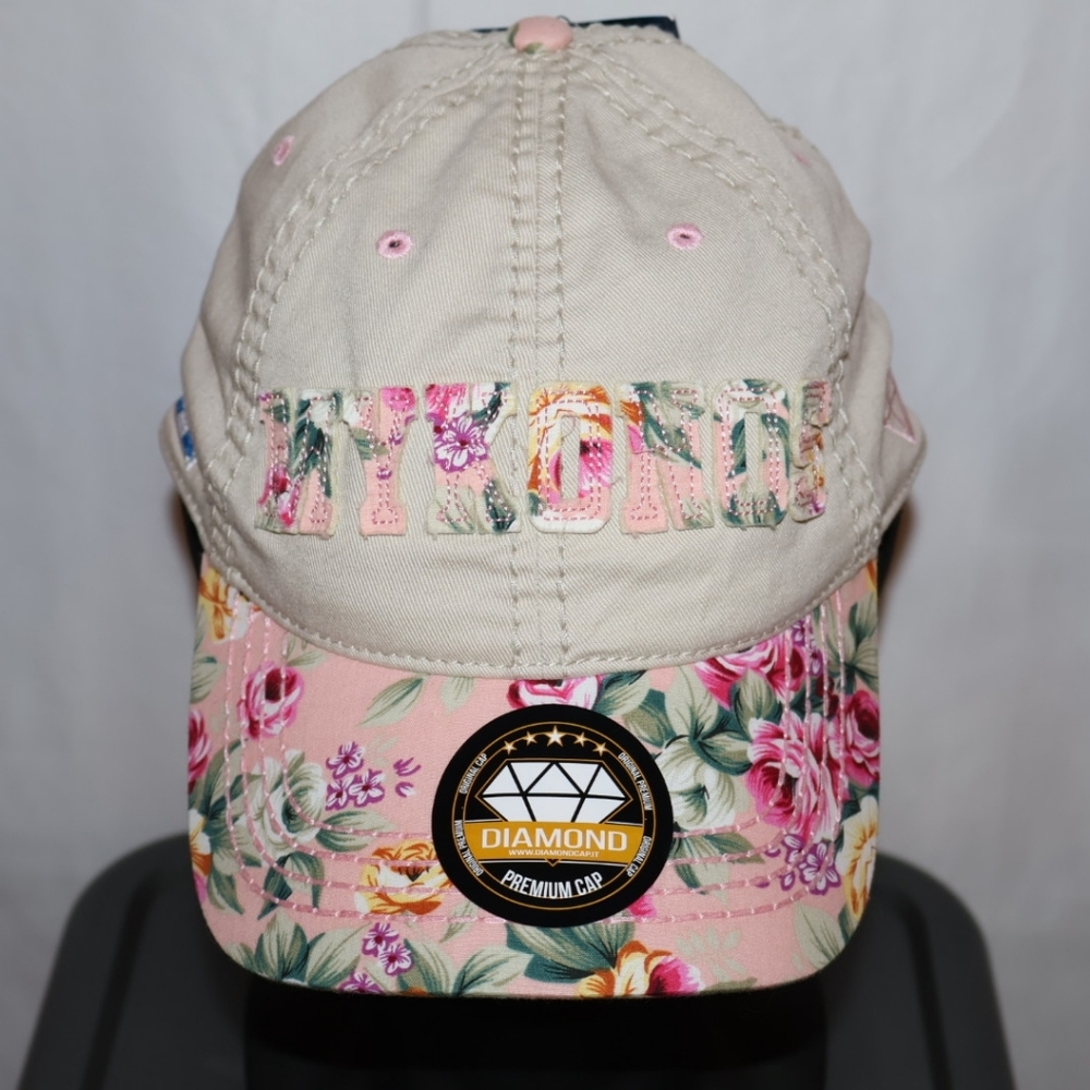 Diamond Premium Mykonos Greece Khaki & Floral Adjustable Cap.